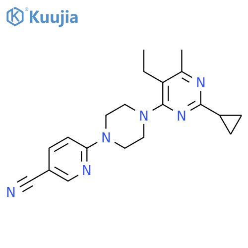 6-[4-(2-Cyclopropyl-5-ethyl-6-methylpyrimidin-4-yl)piperazin-1-yl]pyridine-3-carbonitrile structure