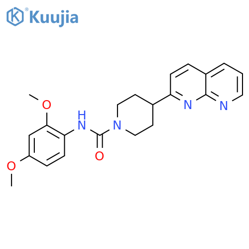 N-(2,4-dimethoxyphenyl)-4-(1,8-naphthyridin-2-yl)piperidine-1-carboxamide structure