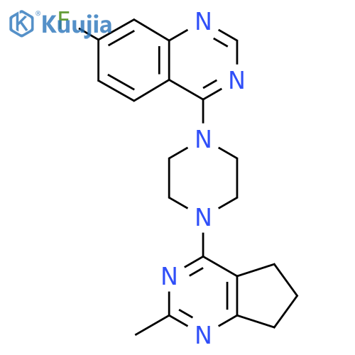 7-fluoro-4-(4-{2-methyl-5H,6H,7H-cyclopenta[d]pyrimidin-4-yl}piperazin-1-yl)quinazoline structure