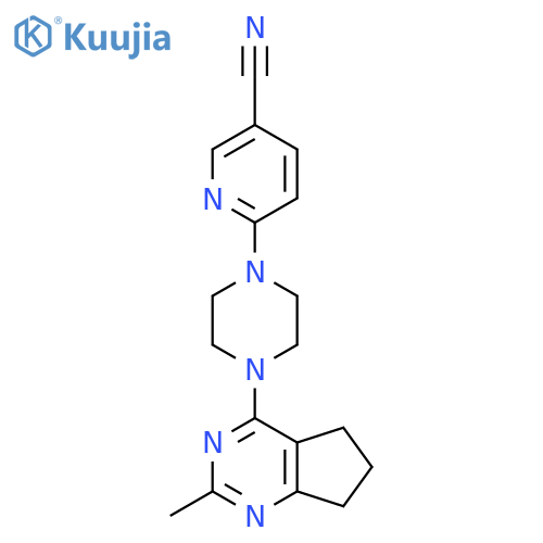 6-(4-{2-methyl-5H,6H,7H-cyclopenta[d]pyrimidin-4-yl}piperazin-1-yl)pyridine-3-carbonitrile structure