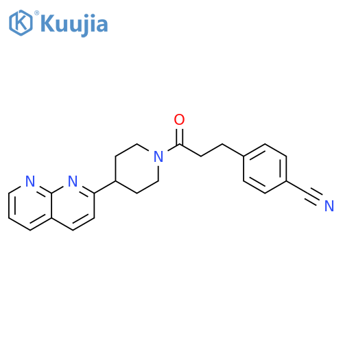 4-{3-[4-(1,8-naphthyridin-2-yl)piperidin-1-yl]-3-oxopropyl}benzonitrile structure