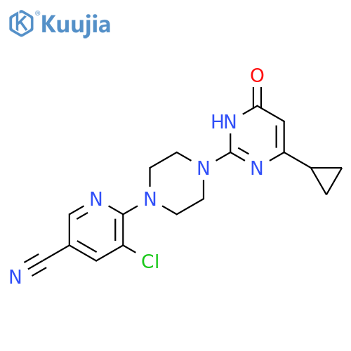 5-chloro-6-[4-(4-cyclopropyl-6-oxo-1,6-dihydropyrimidin-2-yl)piperazin-1-yl]pyridine-3-carbonitrile structure