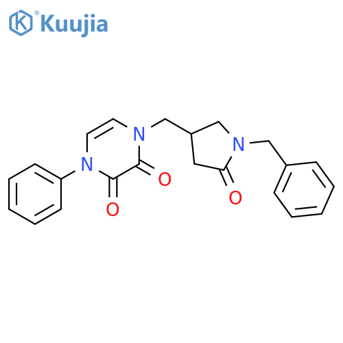 1-[(1-benzyl-5-oxopyrrolidin-3-yl)methyl]-4-phenyl-1,2,3,4-tetrahydropyrazine-2,3-dione structure
