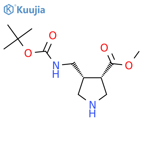 rac-methyl (3R,4S)-4-({(tert-butoxy)carbonylamino}methyl)pyrrolidine-3-carboxylate structure