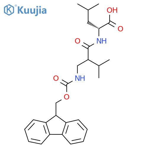(2R)-2-{2-({(9H-fluoren-9-yl)methoxycarbonyl}amino)methyl-3-methylbutanamido}-4-methylpentanoic acid structure