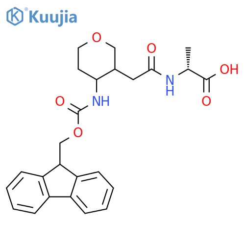 (2R)-2-{2-4-({(9H-fluoren-9-yl)methoxycarbonyl}amino)oxan-3-ylacetamido}propanoic acid structure
