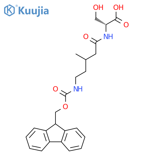 (2R)-2-5-({(9H-fluoren-9-yl)methoxycarbonyl}amino)-3-methylpentanamido-3-hydroxypropanoic acid structure