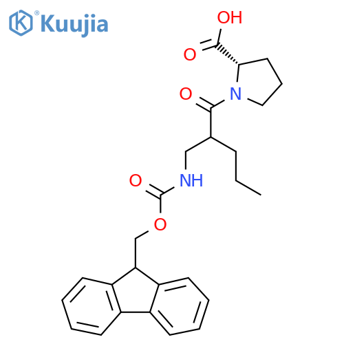 (2S)-1-{2-({(9H-fluoren-9-yl)methoxycarbonyl}amino)methylpentanoyl}pyrrolidine-2-carboxylic acid structure