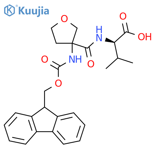 (2R)-2-{3-({(9H-fluoren-9-yl)methoxycarbonyl}amino)oxolan-3-ylformamido}-3-methylbutanoic acid structure