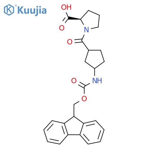 (2R)-1-3-({(9H-fluoren-9-yl)methoxycarbonyl}amino)cyclopentanecarbonylpyrrolidine-2-carboxylic acid structure