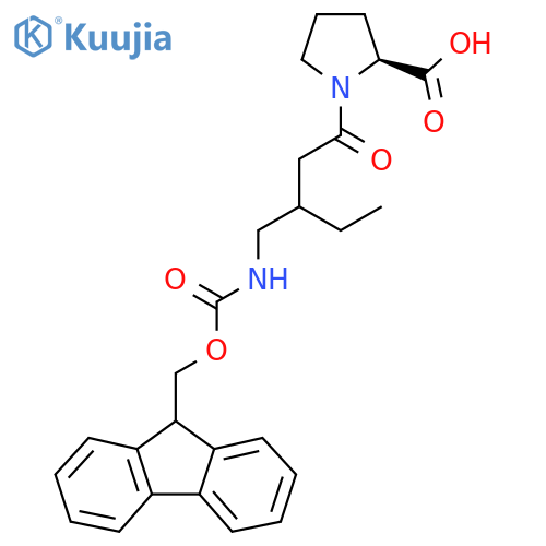 (2S)-1-{3-({(9H-fluoren-9-yl)methoxycarbonyl}amino)methylpentanoyl}pyrrolidine-2-carboxylic acid structure