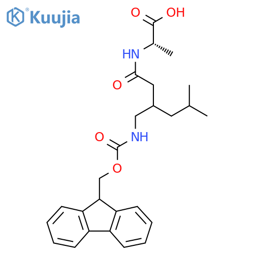 (2S)-2-{3-({(9H-fluoren-9-yl)methoxycarbonyl}amino)methyl-5-methylhexanamido}propanoic acid structure