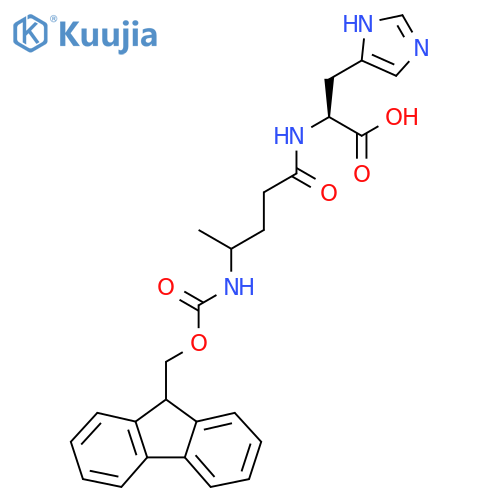(2S)-2-4-({(9H-fluoren-9-yl)methoxycarbonyl}amino)pentanamido-3-(1H-imidazol-4-yl)propanoic acid structure