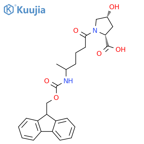 (2R,4R)-1-5-({(9H-fluoren-9-yl)methoxycarbonyl}amino)hexanoyl-4-hydroxypyrrolidine-2-carboxylic acid structure