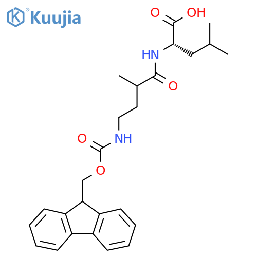 (2S)-2-4-({(9H-fluoren-9-yl)methoxycarbonyl}amino)-2-methylbutanamido-4-methylpentanoic acid structure