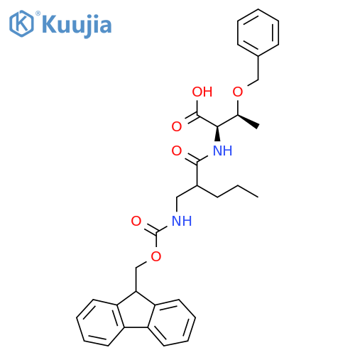 (2R,3S)-3-(benzyloxy)-2-{2-({(9H-fluoren-9-yl)methoxycarbonyl}amino)methylpentanamido}butanoic acid structure