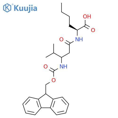 (2S)-2-3-({(9H-fluoren-9-yl)methoxycarbonyl}amino)-4-methylpentanamidohexanoic acid structure