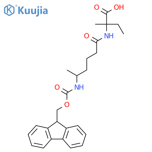 2-5-({(9H-fluoren-9-yl)methoxycarbonyl}amino)hexanamido-2-methylbutanoic acid structure