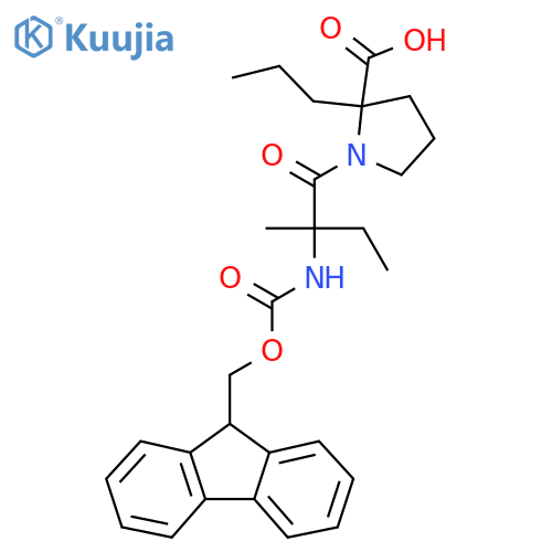 1-2-({(9H-fluoren-9-yl)methoxycarbonyl}amino)-2-methylbutanoyl-2-propylpyrrolidine-2-carboxylic acid structure