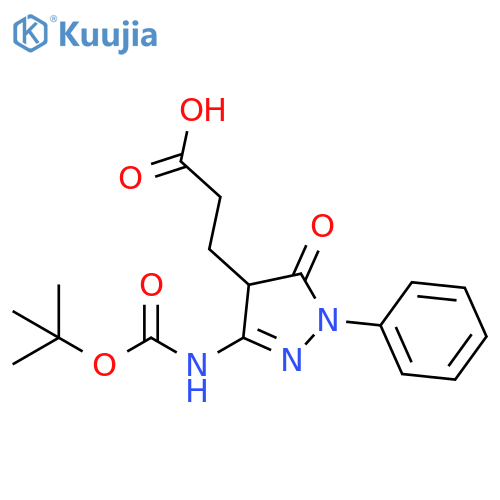 3-(3-{(tert-butoxy)carbonylamino}-5-oxo-1-phenyl-4,5-dihydro-1H-pyrazol-4-yl)propanoic acid structure
