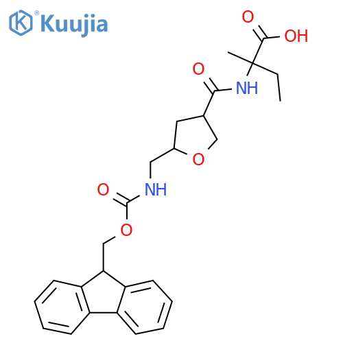 2-({5-({(9H-fluoren-9-yl)methoxycarbonyl}amino)methyloxolan-3-yl}formamido)-2-methylbutanoic acid structure