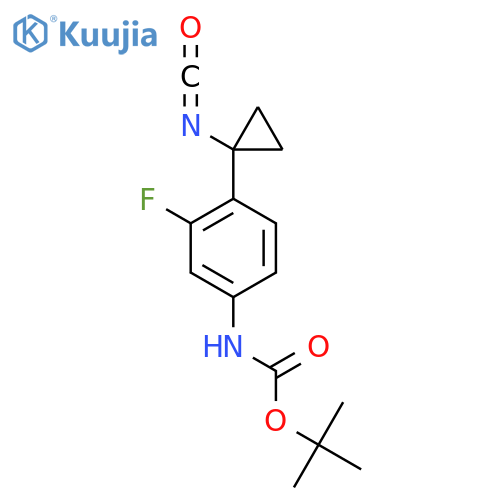 tert-butyl N-3-fluoro-4-(1-isocyanatocyclopropyl)phenylcarbamate structure
