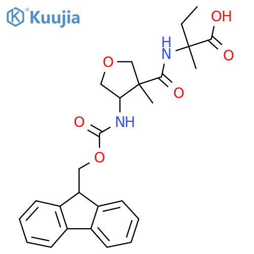 2-{4-({(9H-fluoren-9-yl)methoxycarbonyl}amino)-3-methyloxolan-3-ylformamido}-2-methylbutanoic acid structure