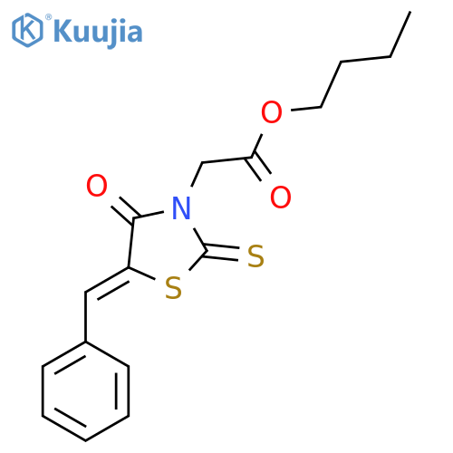 butyl 2-(5Z)-4-oxo-5-(phenylmethylidene)-2-sulfanylidene-1,3-thiazolidin-3-ylacetate structure
