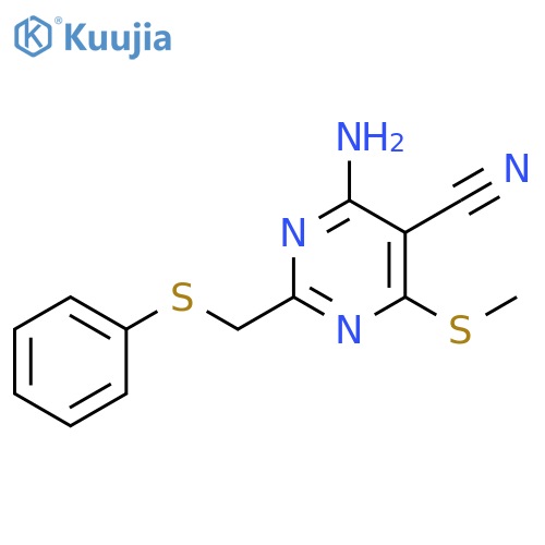 4-amino-6-(methylsulfanyl)-2-[(phenylsulfanyl)methyl]pyrimidine-5-carbonitrile structure