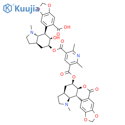 3,5-Pyridinedicarboxylic acid, 2,6-dimethyl-, (3aR,5S,6R,7S,7aR)-7-(6-carboxy-1,3-benzodioxol-5-yl)octahydro-6-hydroxy-1-methyl-1H-indol-5-yl (3aR,5S,5aR,12bS,12cR)-1,2,3,3a,4,5,5a,7,12b,12c-decahydro-1-methyl-7-oxo[1,3]dioxolo[6,7][2]benzopyrano[3,4-g]indol-5-yl ester (9CI) structure