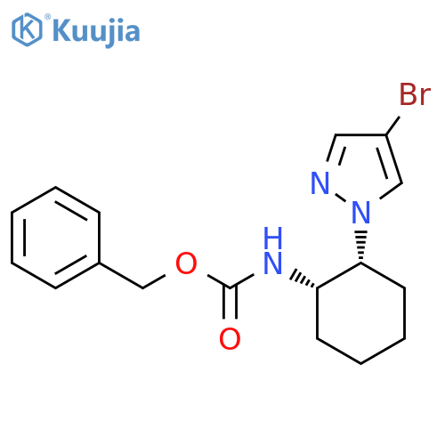 rac-benzyl N-(1R,2S)-2-(4-bromo-1H-pyrazol-1-yl)cyclohexylcarbamate structure