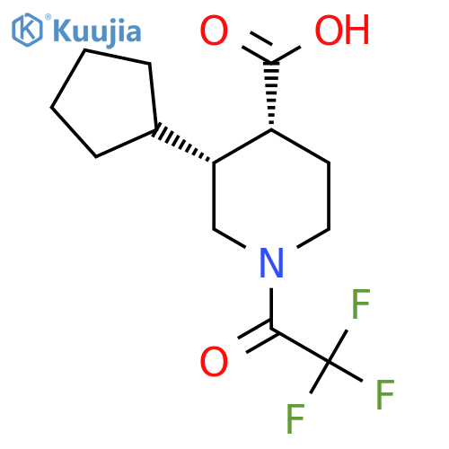 rac-(3R,4R)-3-cyclopentyl-1-(2,2,2-trifluoroacetyl)piperidine-4-carboxylic acid structure