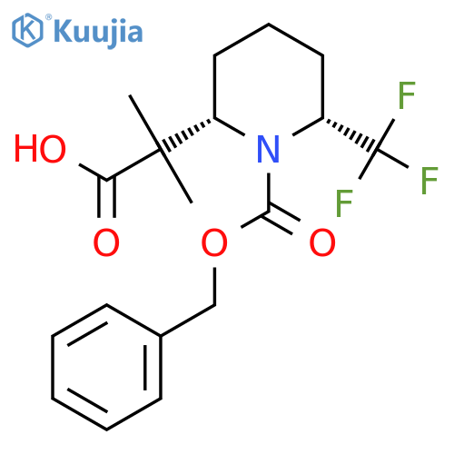 rac-2-[(2R,6S)-1-[(benzyloxy)carbonyl]-6-(trifluoromethyl)piperidin-2-yl]-2-methylpropanoic acid structure