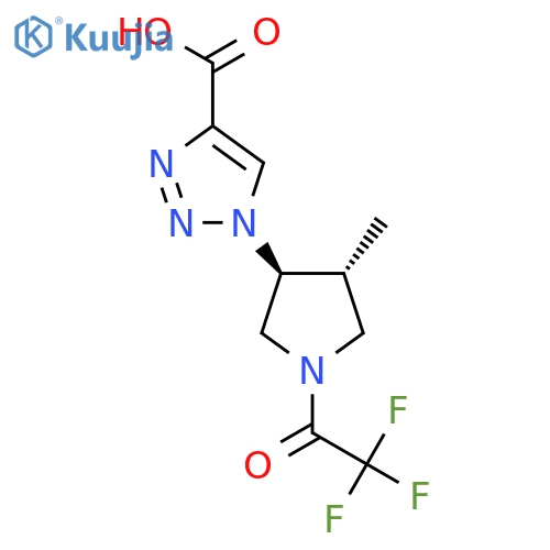 rac-1-(3R,4S)-4-methyl-1-(2,2,2-trifluoroacetyl)pyrrolidin-3-yl-1H-1,2,3-triazole-4-carboxylic acid structure