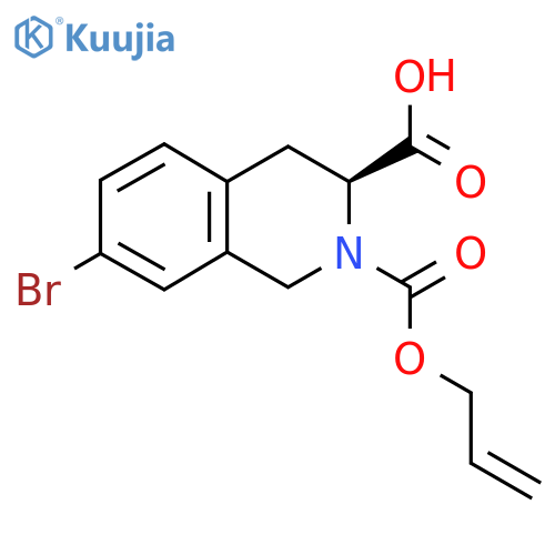 (3S)-7-bromo-2-(prop-2-en-1-yloxy)carbonyl-1,2,3,4-tetrahydroisoquinoline-3-carboxylic acid structure