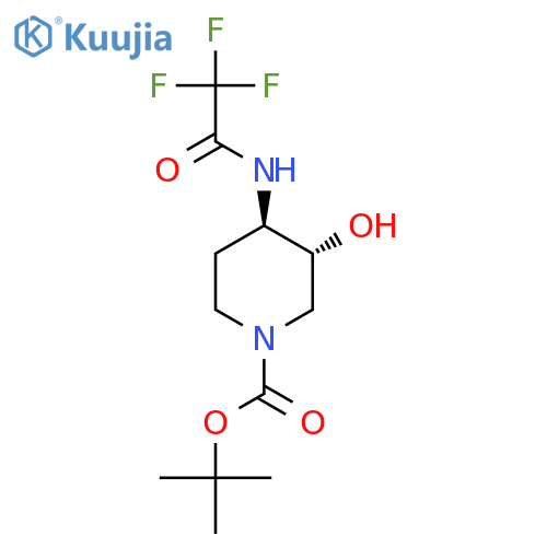 rac-tert-butyl (3R,4R)-3-hydroxy-4-(trifluoroacetamido)piperidine-1-carboxylate structure