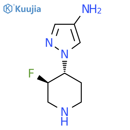 rac-1-(3R,4R)-3-fluoropiperidin-4-yl-1H-pyrazol-4-amine structure