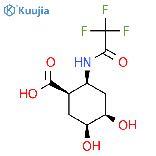 rac-(1R,2S,4R,5S)-4,5-dihydroxy-2-(2,2,2-trifluoroacetamido)cyclohexane-1-carboxylic acid structure