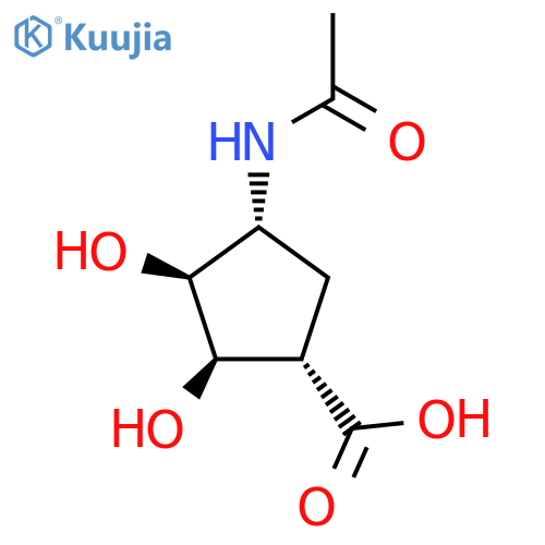 rac-(1R,2S,3R,4S)-4-acetamido-2,3-dihydroxycyclopentane-1-carboxylic acid structure