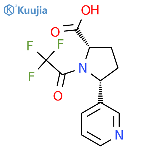 rac-(2R,5S)-5-(pyridin-3-yl)-1-(2,2,2-trifluoroacetyl)pyrrolidine-2-carboxylic acid structure