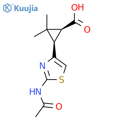 rac-(1R,3S)-3-(2-acetamido-1,3-thiazol-4-yl)-2,2-dimethylcyclopropane-1-carboxylic acid structure