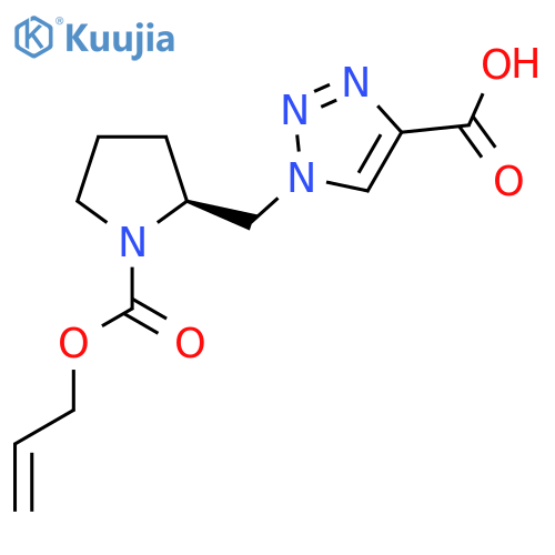 1-{[(2S)-1-[(prop-2-en-1-yloxy)carbonyl]pyrrolidin-2-yl]methyl}-1H-1,2,3-triazole-4-carboxylic acid structure