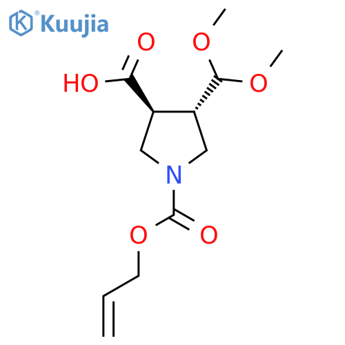 rac-(3R,4R)-4-(dimethoxymethyl)-1-[(prop-2-en-1-yloxy)carbonyl]pyrrolidine-3-carboxylic acid structure