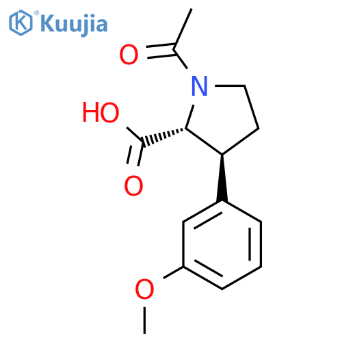 rac-(2R,3S)-1-acetyl-3-(3-methoxyphenyl)pyrrolidine-2-carboxylic acid structure