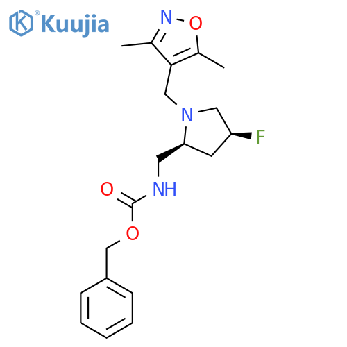 benzyl N-{(2S,4S)-1-(3,5-dimethyl-1,2-oxazol-4-yl)methyl-4-fluoropyrrolidin-2-ylmethyl}carbamate structure