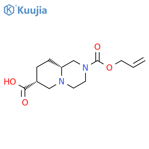 rac-(7R,9aR)-2-(prop-2-en-1-yloxy)carbonyl-octahydro-1H-pyrido1,2-apyrazine-7-carboxylic acid structure