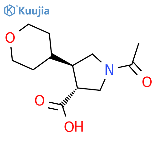 rac-(3R,4R)-1-acetyl-4-(oxan-4-yl)pyrrolidine-3-carboxylic acid structure