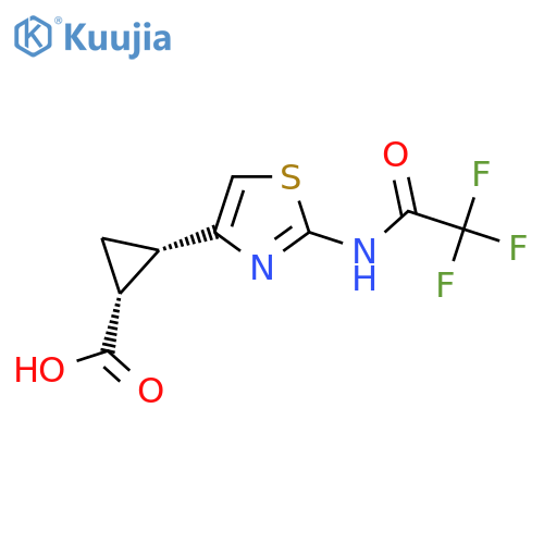 rac-(1R,2S)-2-[2-(2,2,2-trifluoroacetamido)-1,3-thiazol-4-yl]cyclopropane-1-carboxylic acid structure