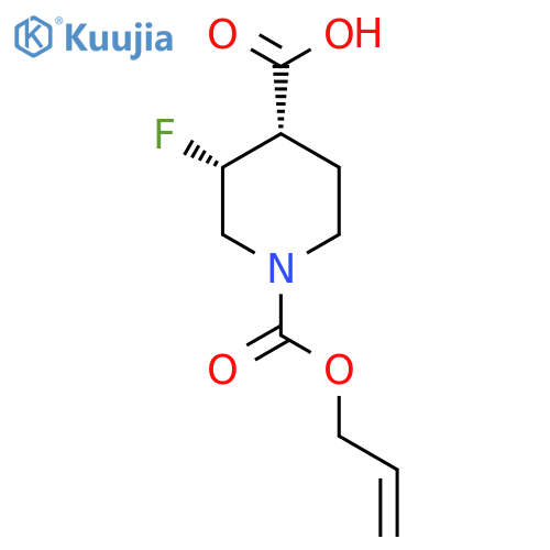 rac-(3R,4S)-3-fluoro-1-(prop-2-en-1-yloxy)carbonylpiperidine-4-carboxylic acid structure