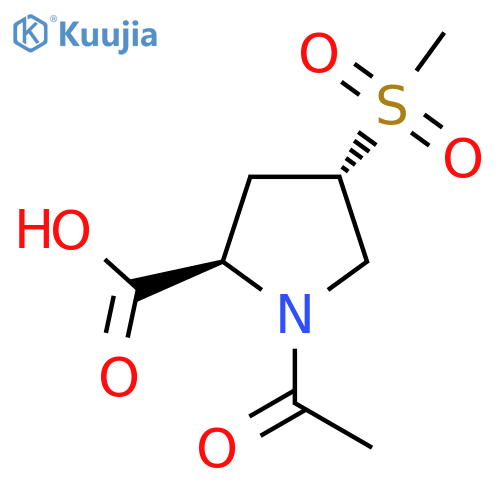 (2R,4S)-1-acetyl-4-methanesulfonylpyrrolidine-2-carboxylic acid structure